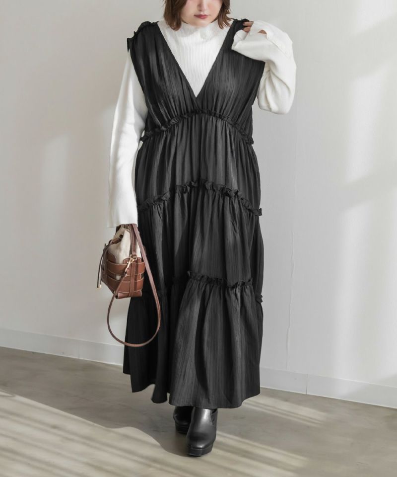 CLETTEオリジナルフリルティアードVネックワンピース | 大きいサイズ