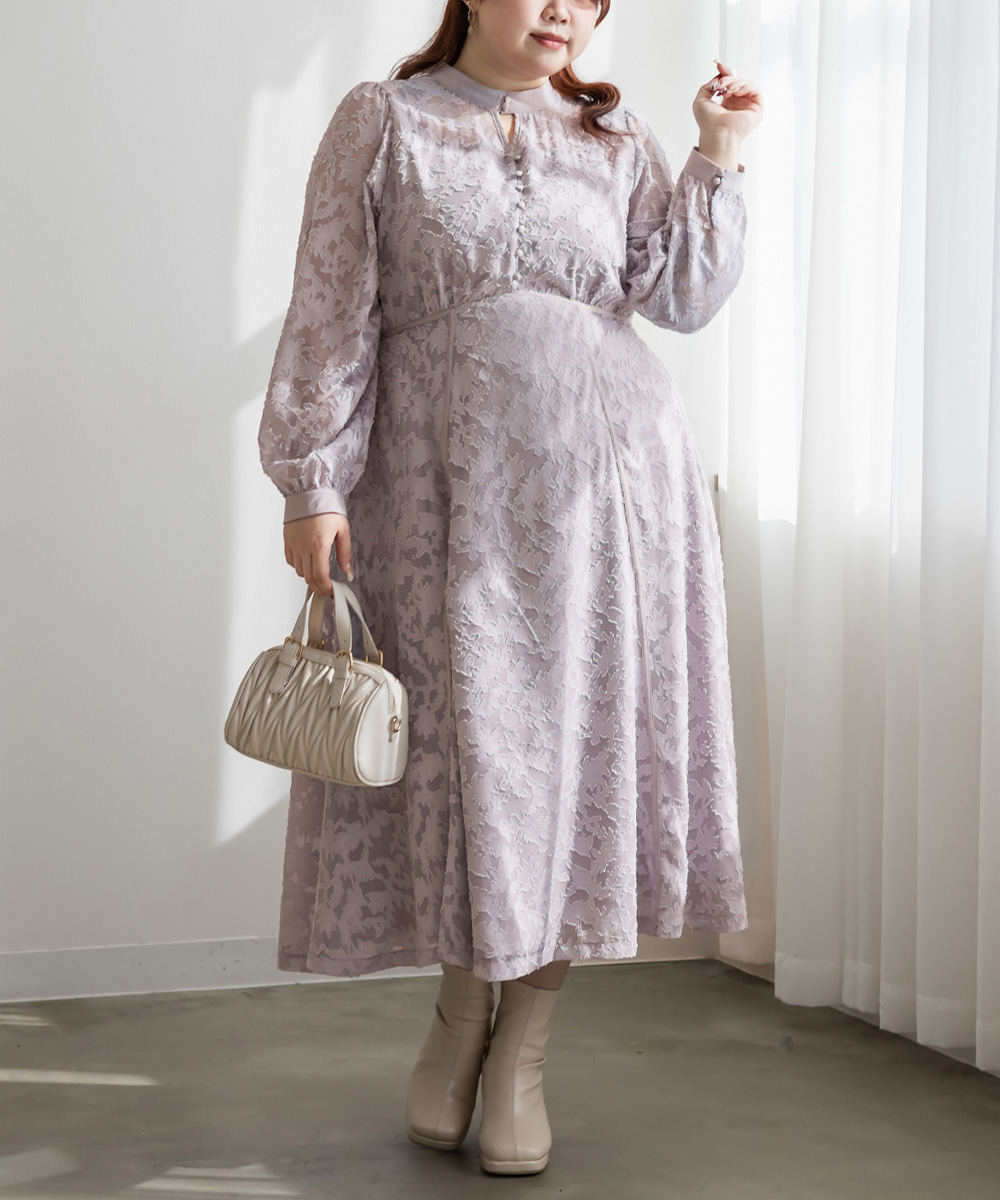CLETTEオリジナルパイピングデザインシアー花柄ワンピース | 大きい