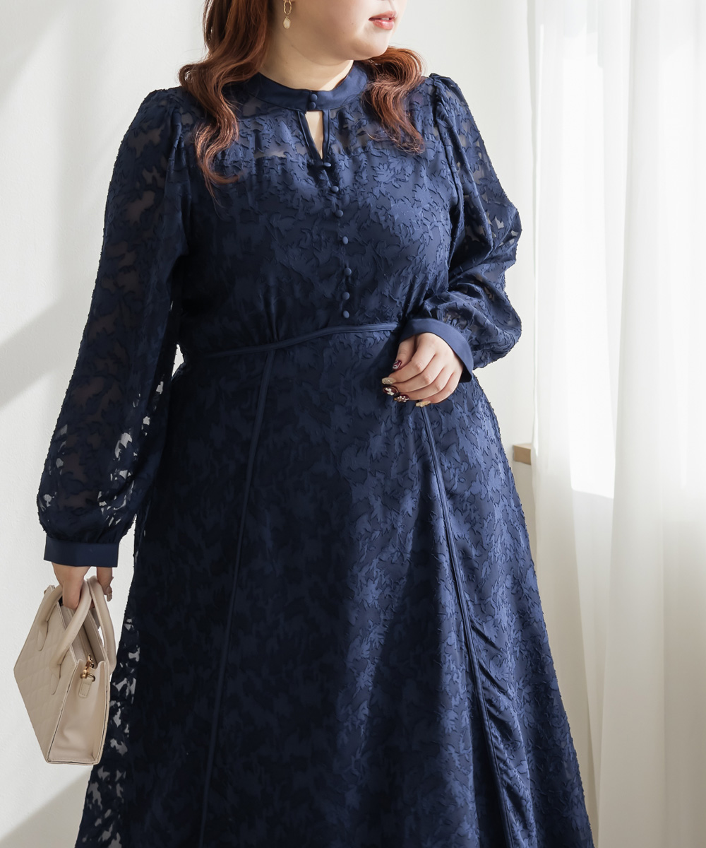 CLETTEオリジナルパイピングデザインシアー花柄ワンピース | 大きい