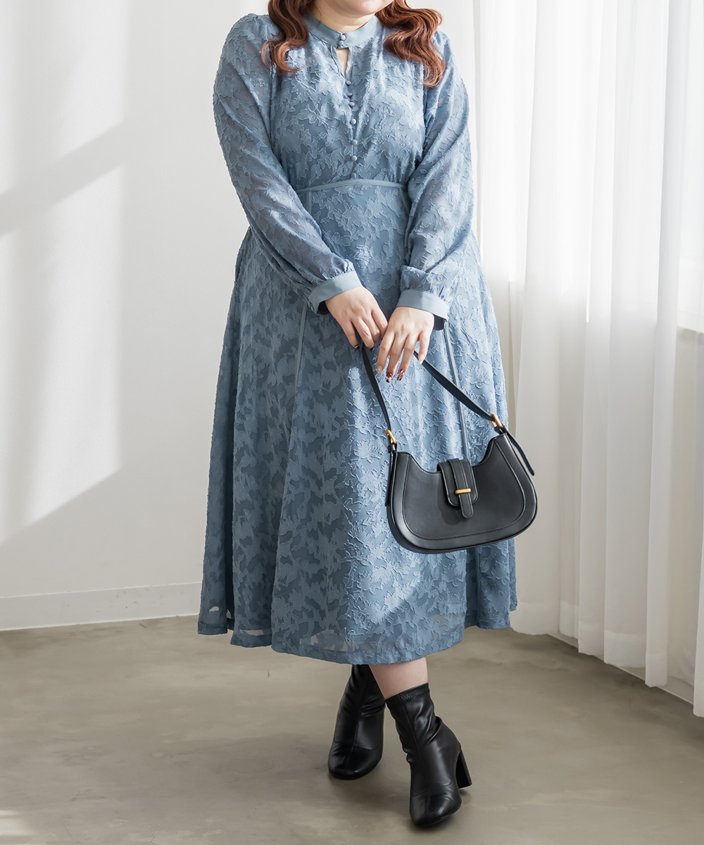 CLETTEオリジナルパイピングデザインシアー花柄ワンピース | 大きい