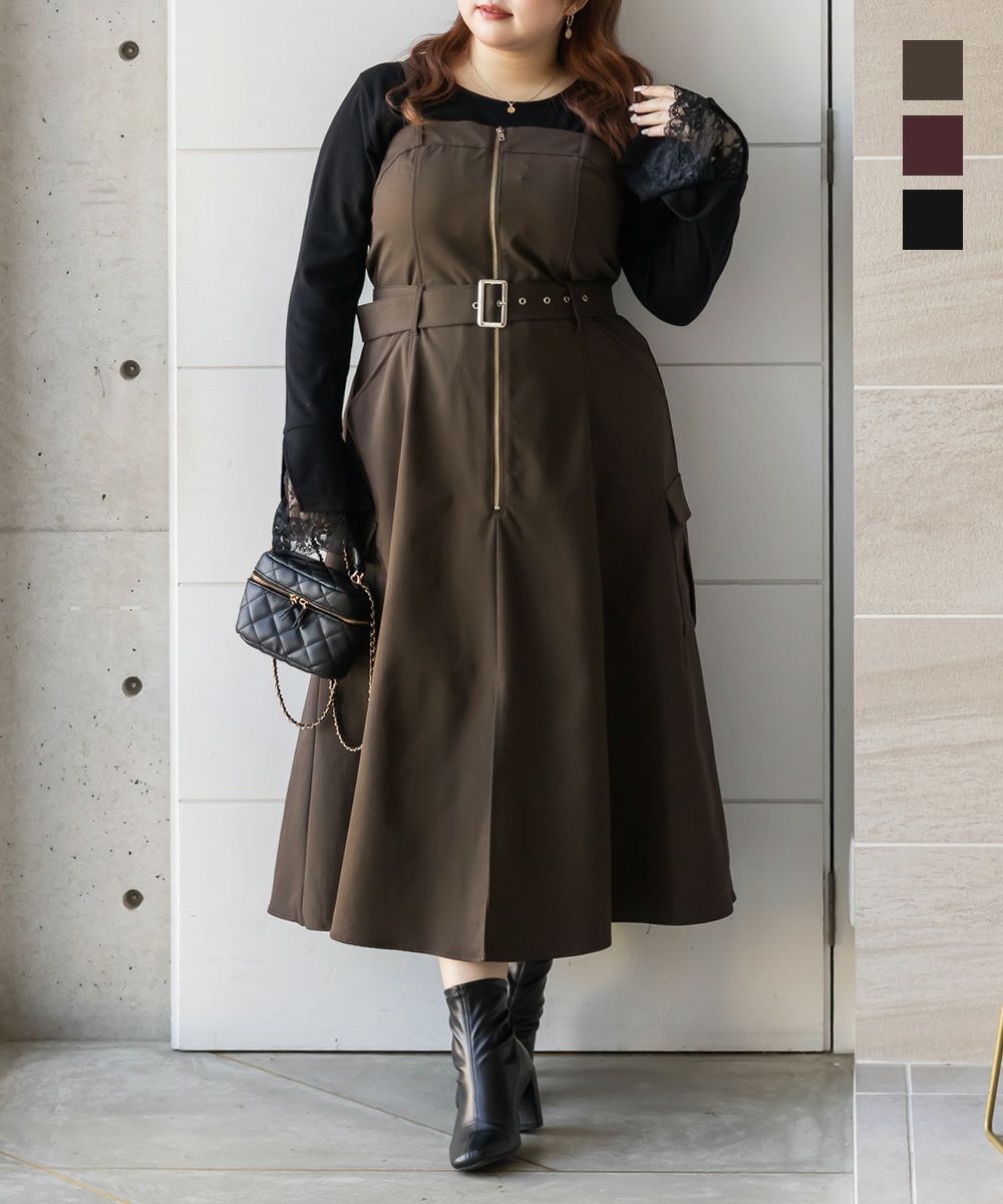 CLETTEオリジナルフロントジップ2WAYベルトワンピース | 大きいサイズ