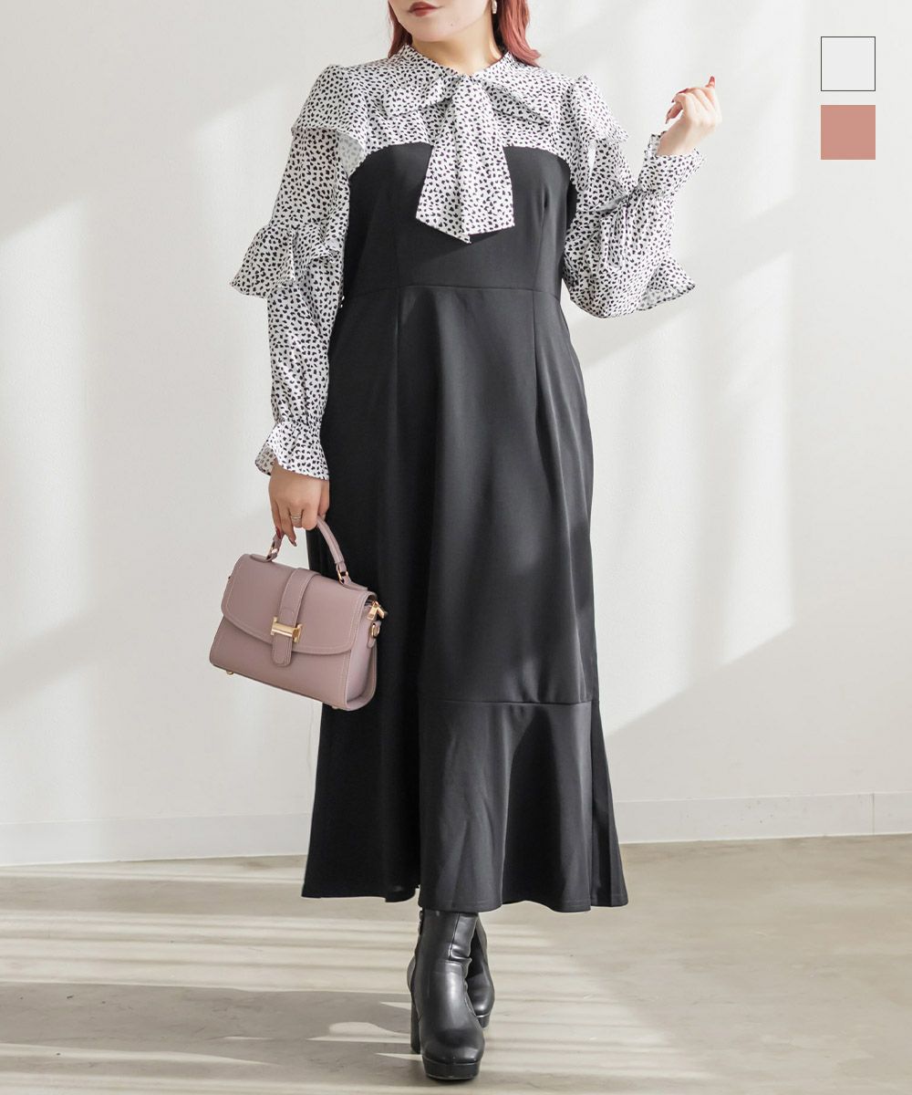 アニマル柄ドッキングリボンタイワンピース | 大きいサイズ レディース