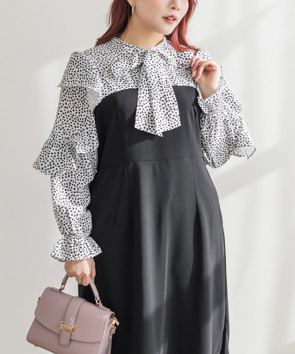 アニマル柄ドッキングリボンタイワンピース | 大きいサイズ レディース