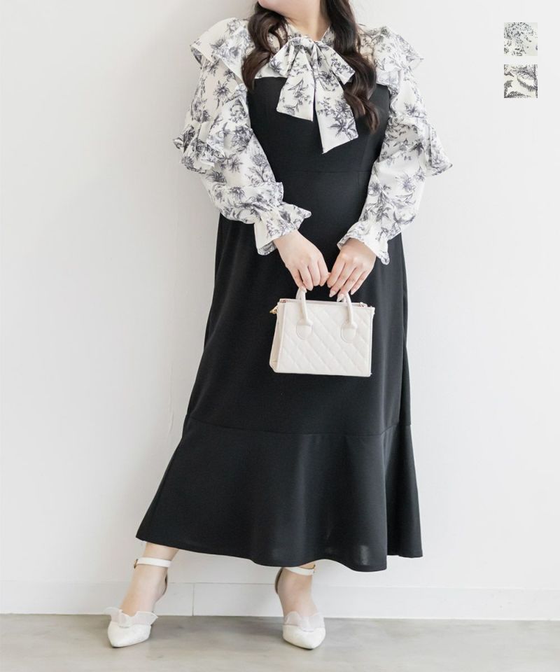花柄ドッキングリボンタイワンピース | 大きいサイズ レディース専門店