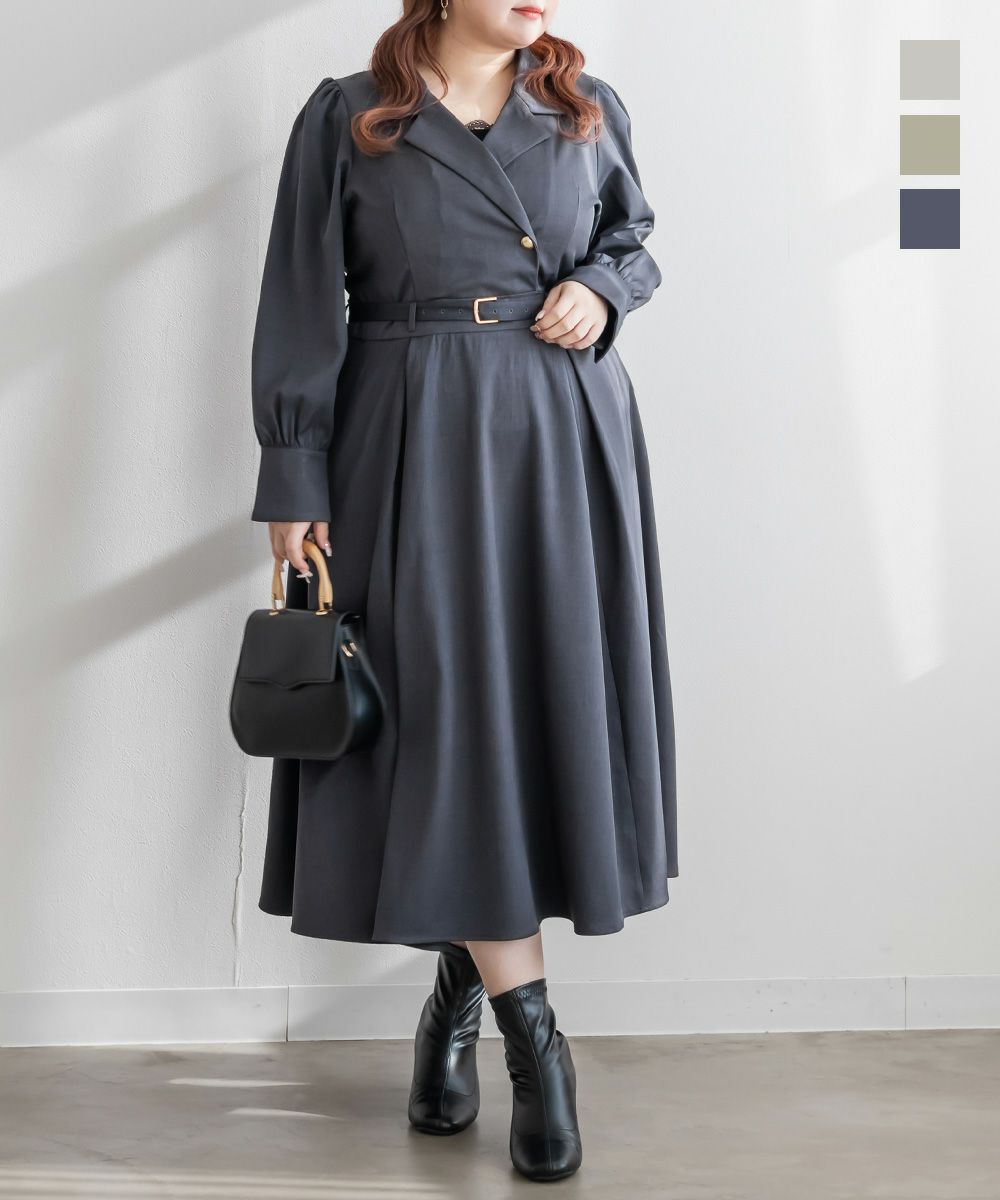 CLETTEオリジナルベルト付き開襟シャツ風ワンピース | 大きいサイズ