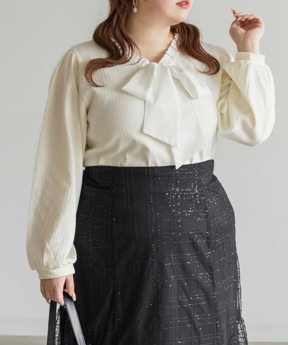 CLETTEオリジナルリボンデザインリブプルオーバー | 大きいサイズ