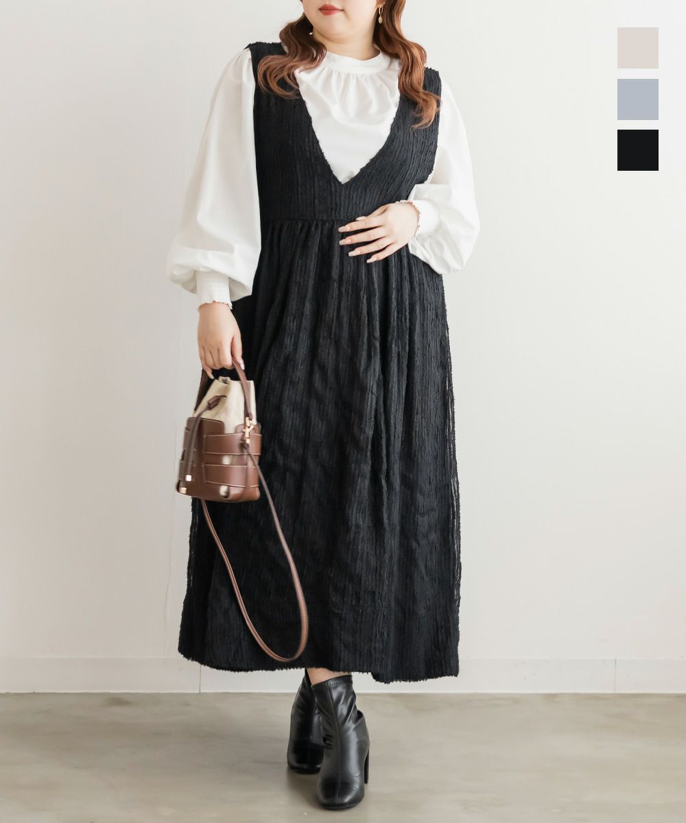 CLETTEオリジナルシアーストライプVネックワンピース | 大きいサイズ