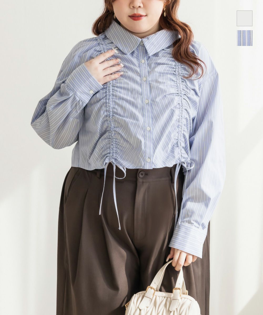 フロントシャーリングリボンシャツ | 大きいサイズ レディース専門店