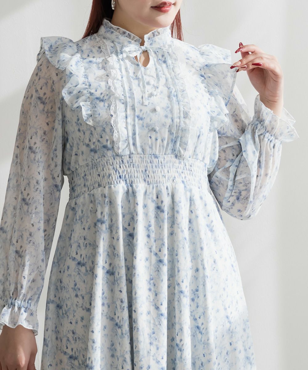 花柄フリルシフォンワンピース | 大きいサイズ レディース専門店