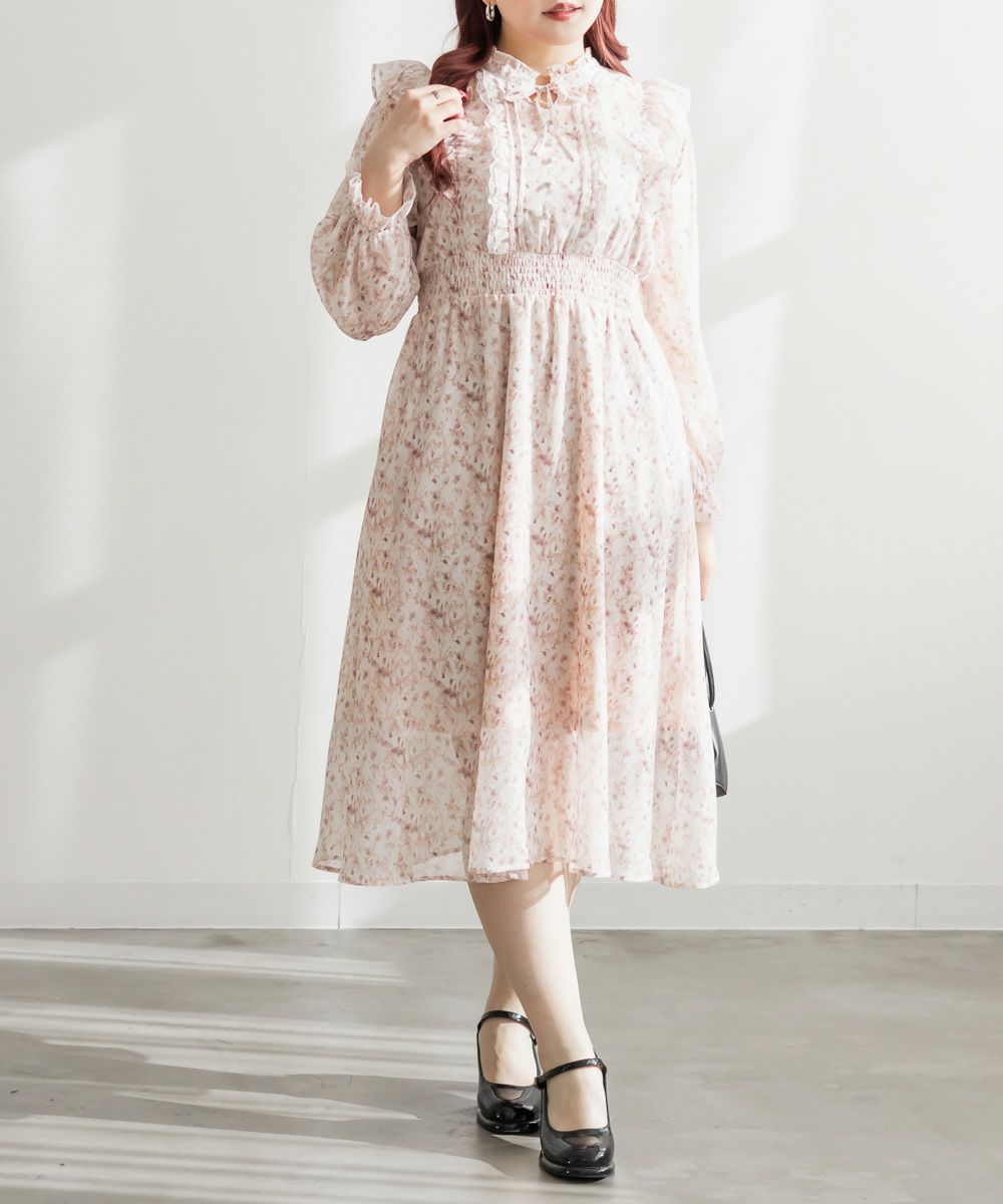 花柄フリルシフォンワンピース | 大きいサイズ レディース専門店