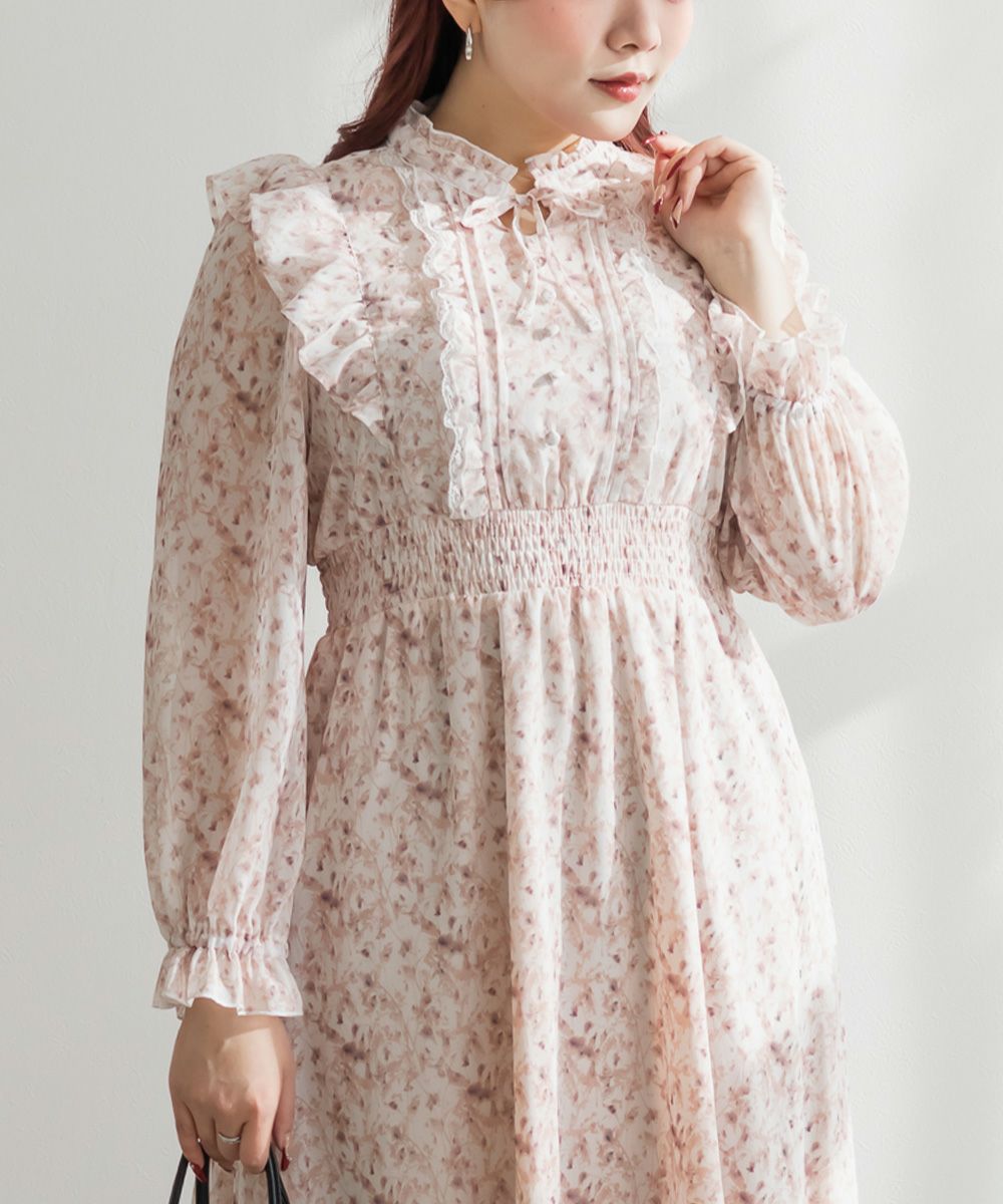 花柄フリルシフォンワンピース | 大きいサイズ レディース専門店